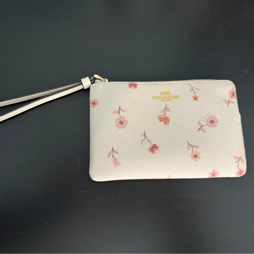 Coach Cream Wristlet with Pink Floral Design
